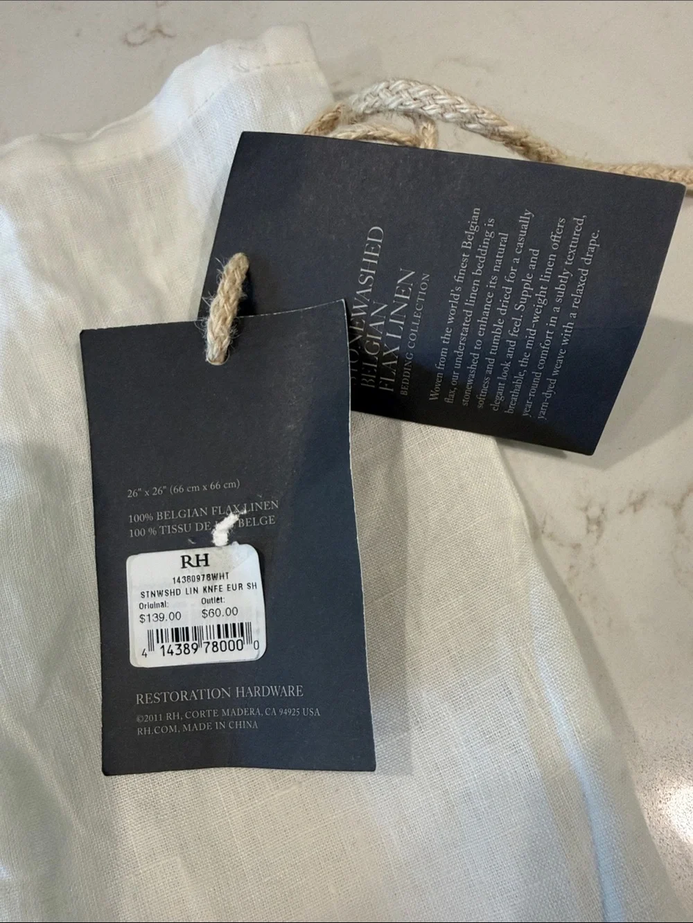 Restoration Hardware White Linen Pillow Sham  29x 29